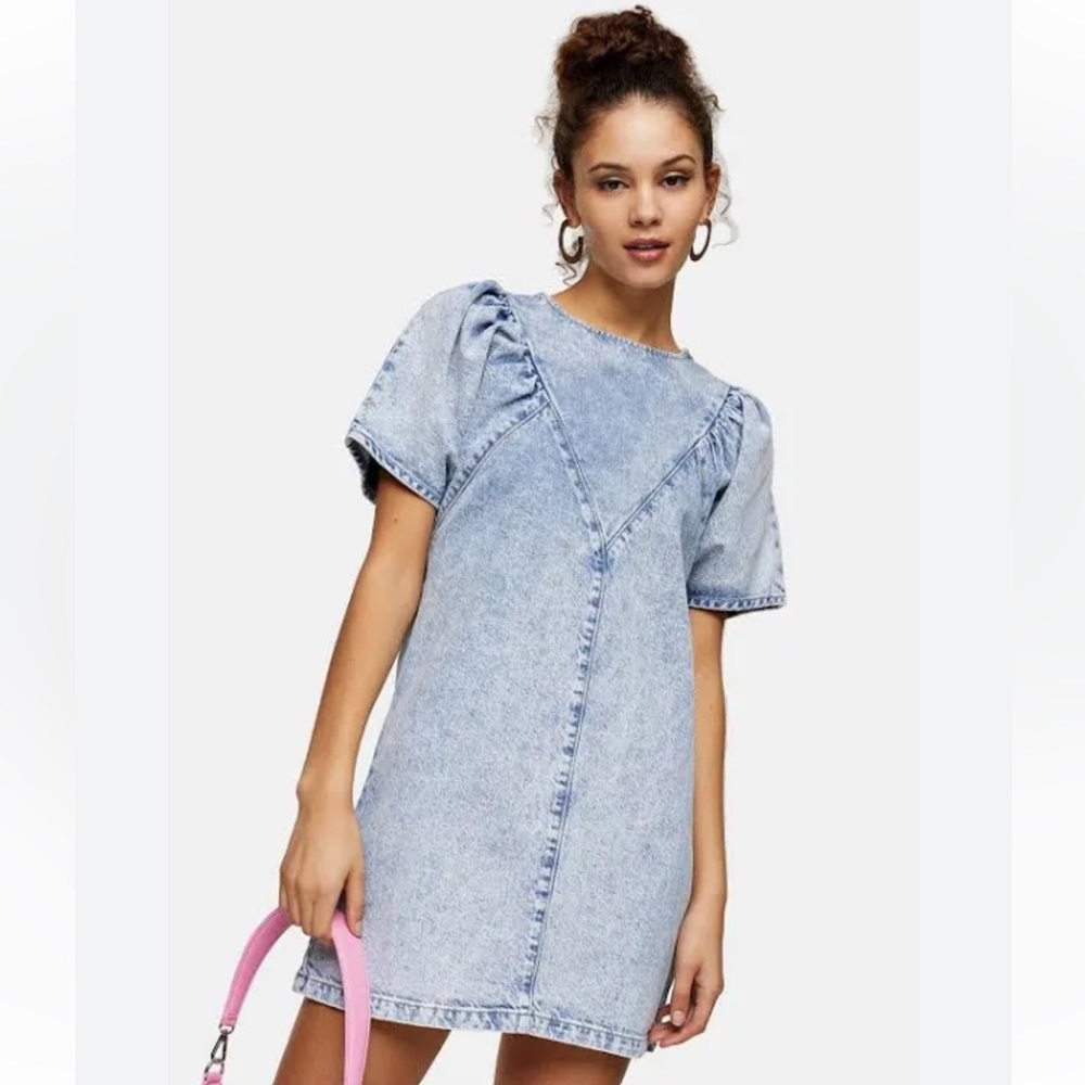 Topshop Blue Puff Sleeve Mini Dress